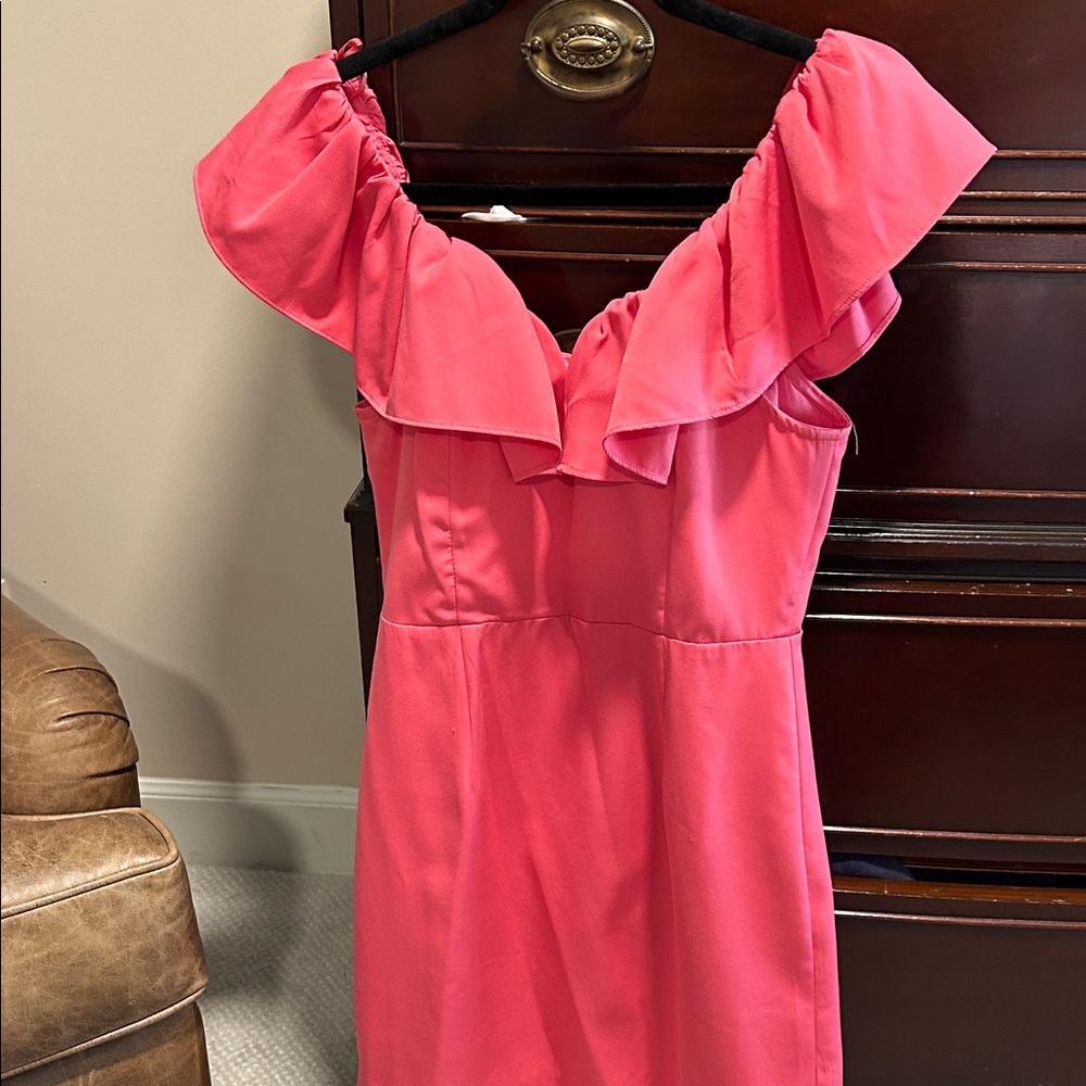DO+BE Pink One-Shoulder Ruffle Dress